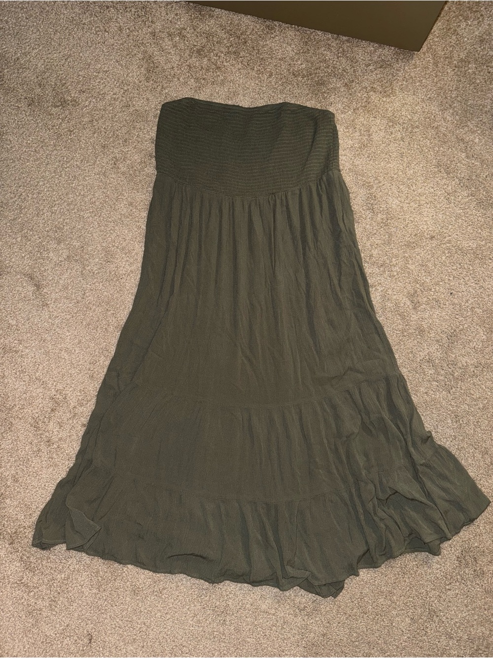 SHEIN Olive Strapless Smocked Maxi Dress